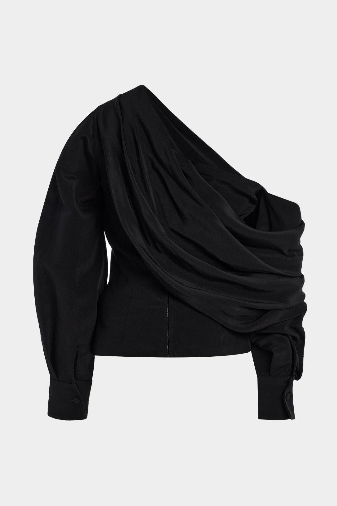 Asymmetrical Neck Ruched Long-Sleeve Shirt