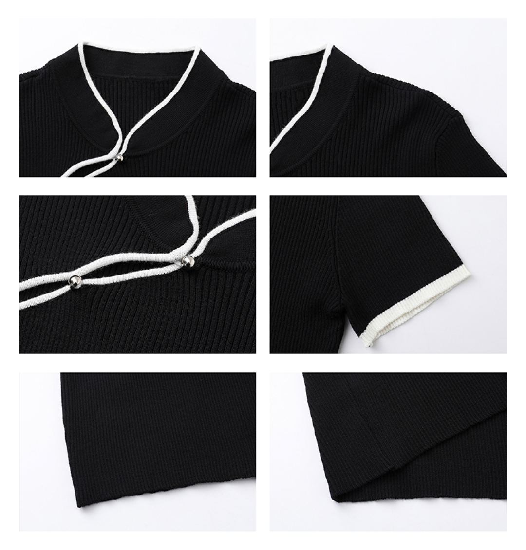 Bicolor Stand Collar Short Knit