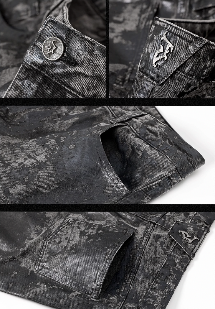 Brush Wax Tie Dye Washed Denim Jeans