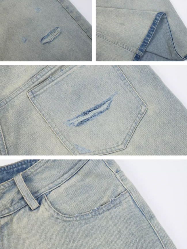 Washed Distressed Hole Denim Shorts