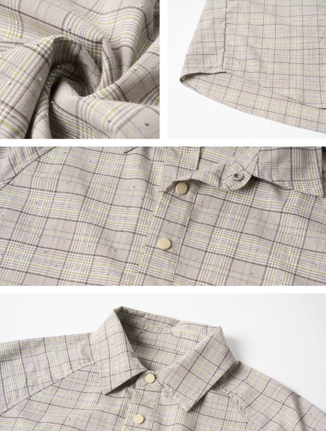 Plaid Hot Diamond Pullover Short Sleeve Shirt