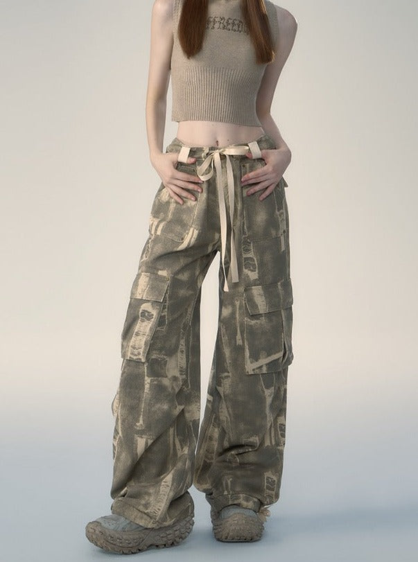 American Street Lace-Up Loose Camouflage Cargo Pants