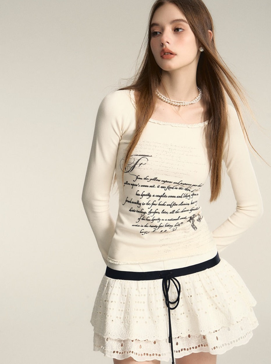 Print Square Neck Pure Desire Lace Base Top