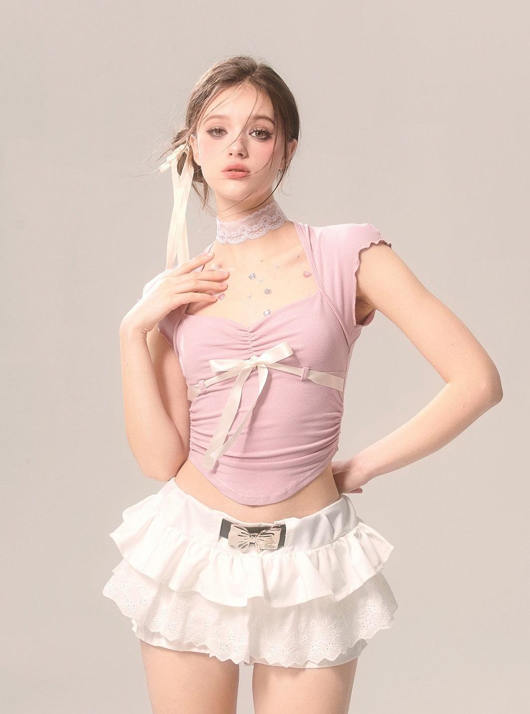 Elegant Bow Lace White Skirt