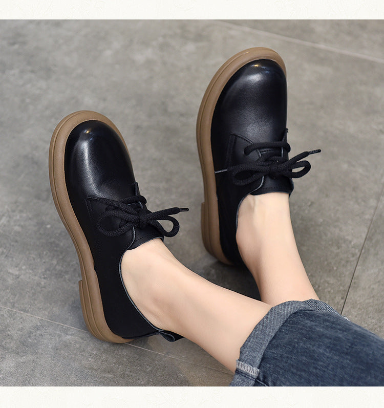 Simple Solid Color Mid Heel Leather Shoes