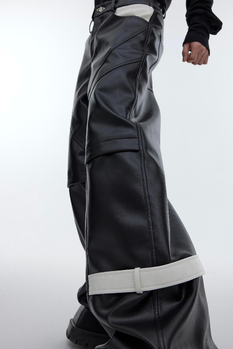 Strap Detail Vegan Leather Pants