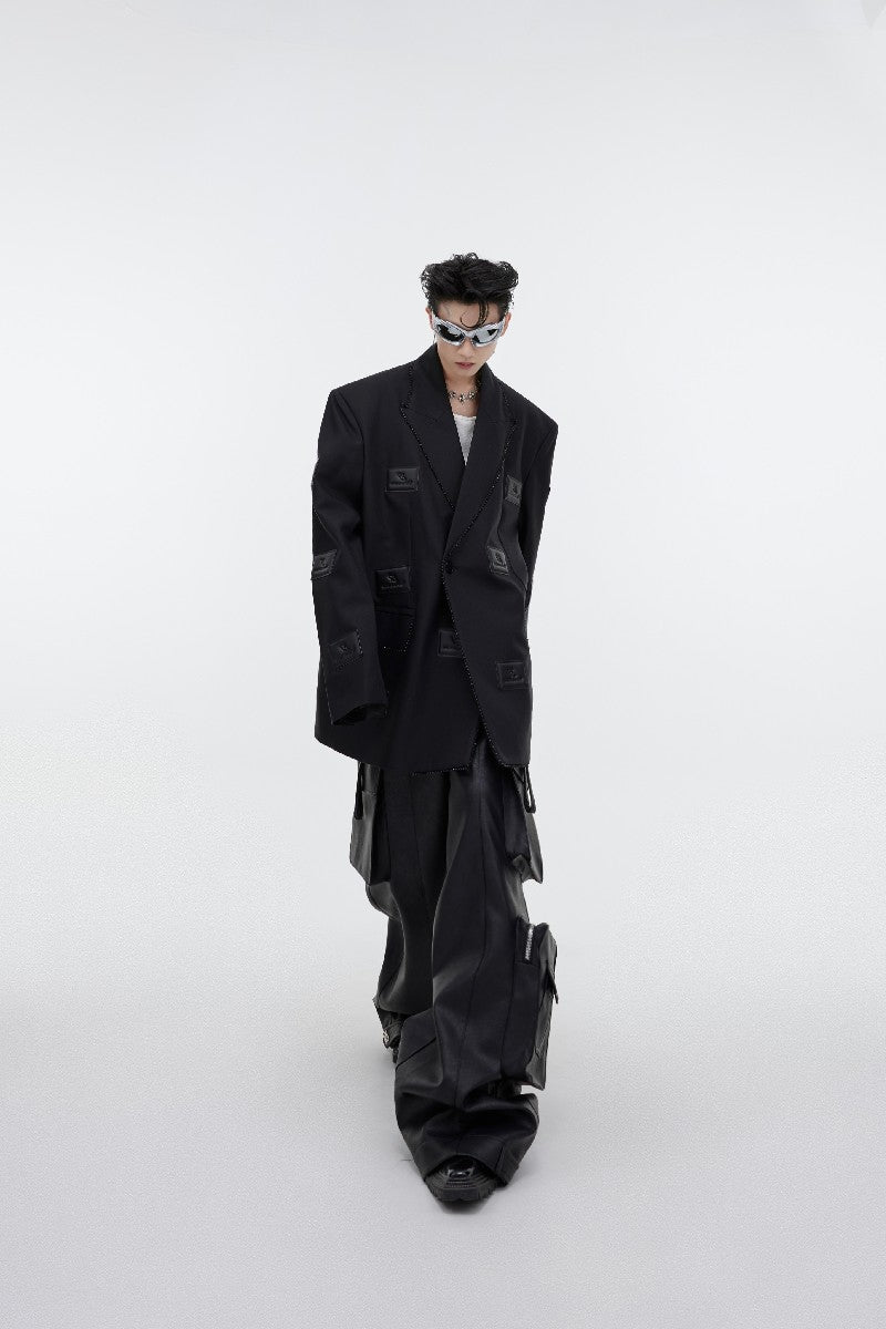 Vegan Leather Logo Blazer Jacket