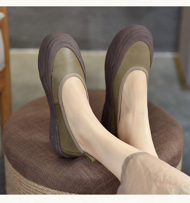 Literary Leather Round-toe Thick Soled Shoes