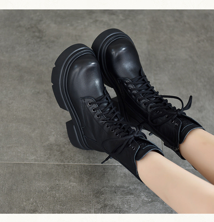 British Style Zipper Thick Bottom Long Boots