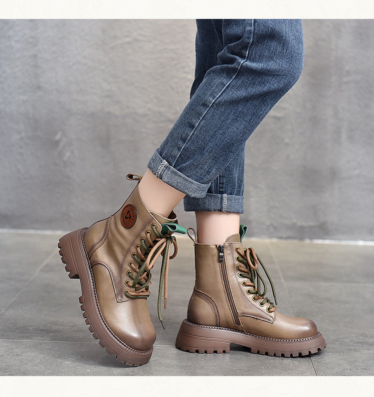 British Style Leather Thick Bottom High Top Martin Boots