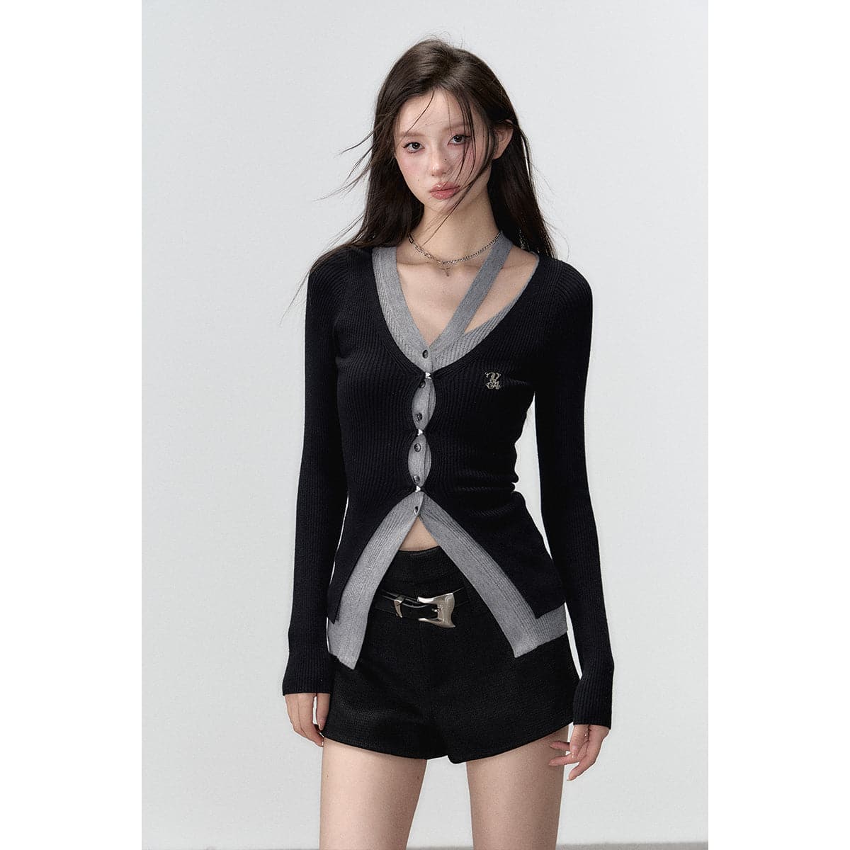 Elegant Black Knit Long Cardigan With Hollow Out Design