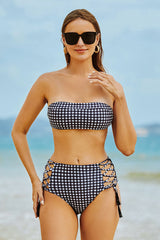 Checked On-trend Bandeau Tassel Strappy Bikini