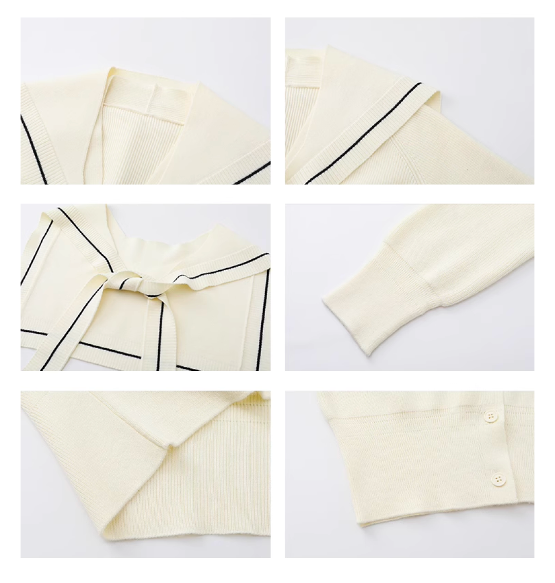 Center Ribbon Cream-Colored Design Knit