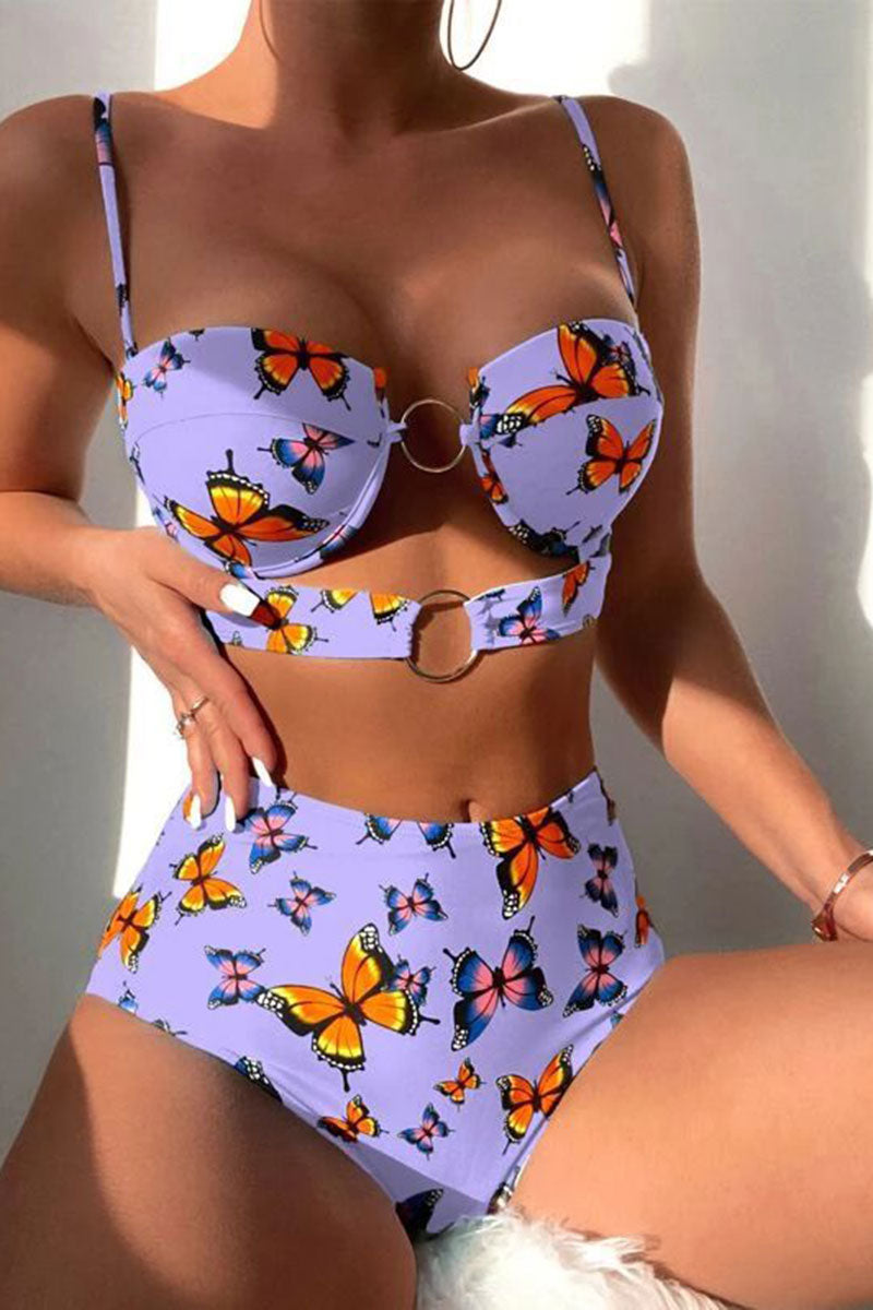 Butterfly Print Romantic O-Ring Underwired Bikini