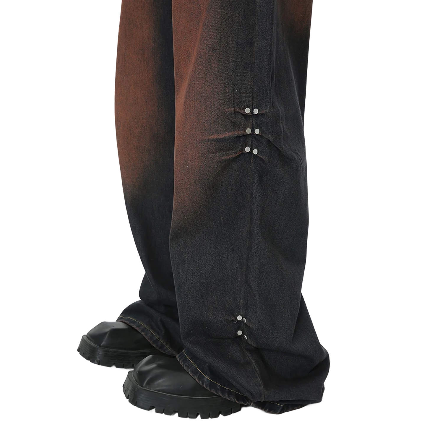 Copper Patina Sweep-Leg Riveted Denim Jeans