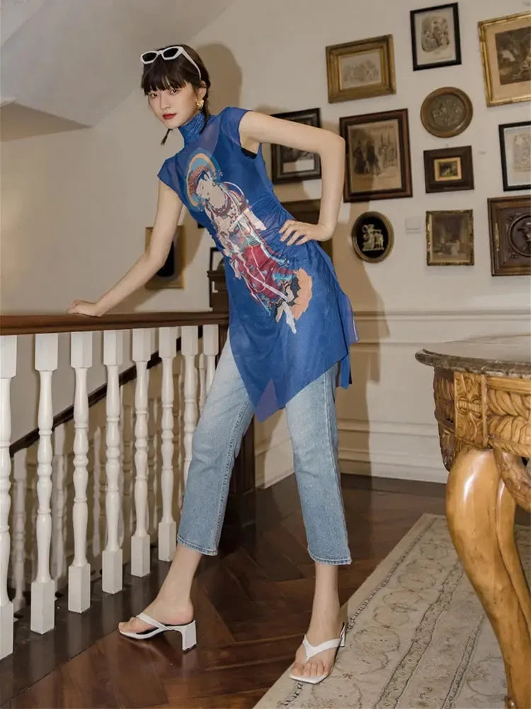 Chinese Woman Mesh Top