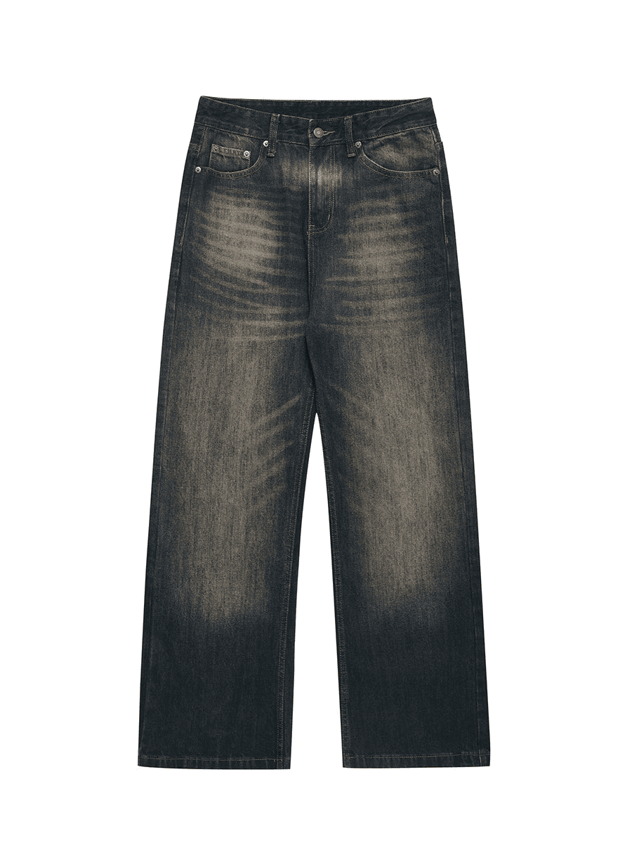 Damaged Rugged Straight Wide Leg Jeans
