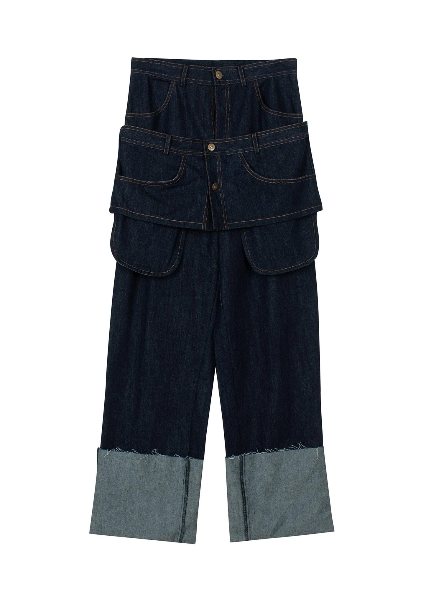 Dual-Waist Navy Denim Pants