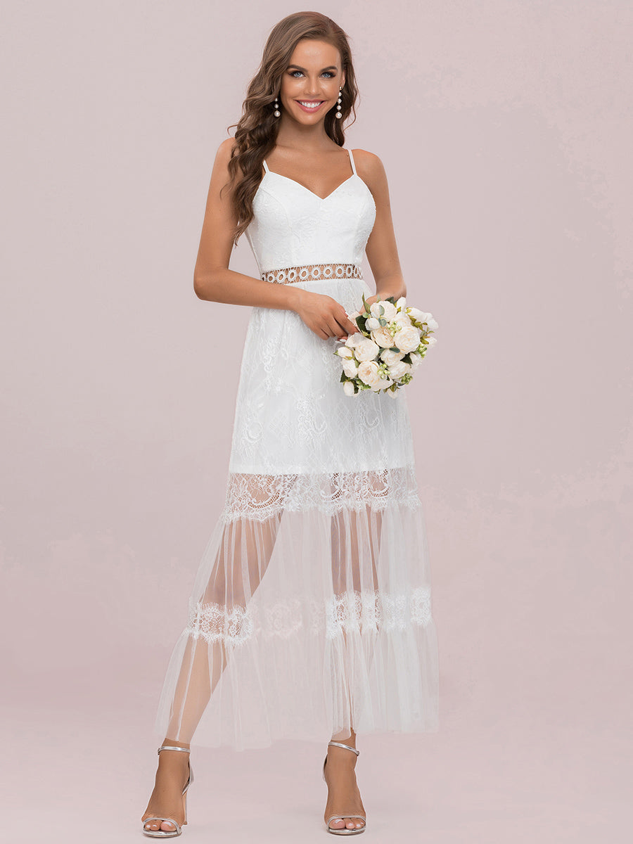 Elegant A-line Wedding Gown with Deep V-Neck