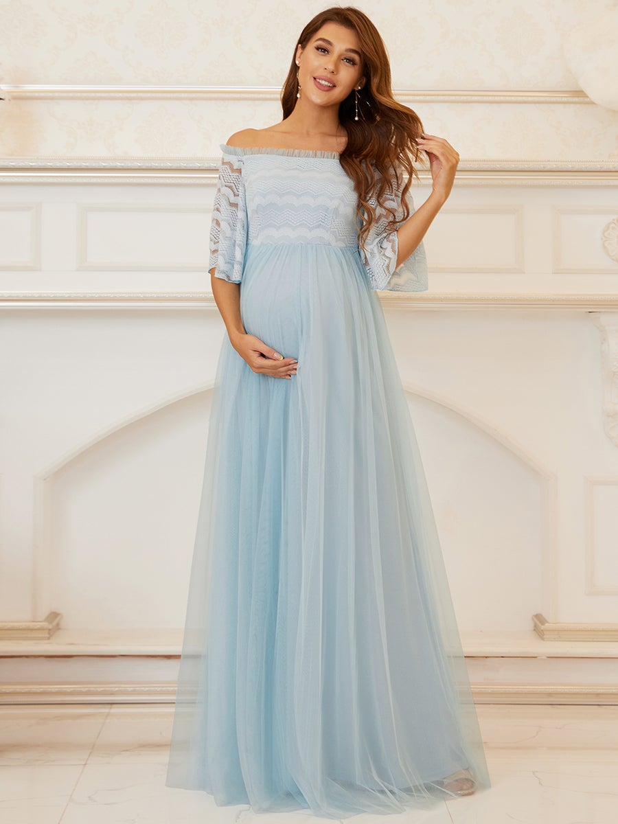 Elegant Lace Sleeved Off Shoulder Maternity Bridesmaid Gown