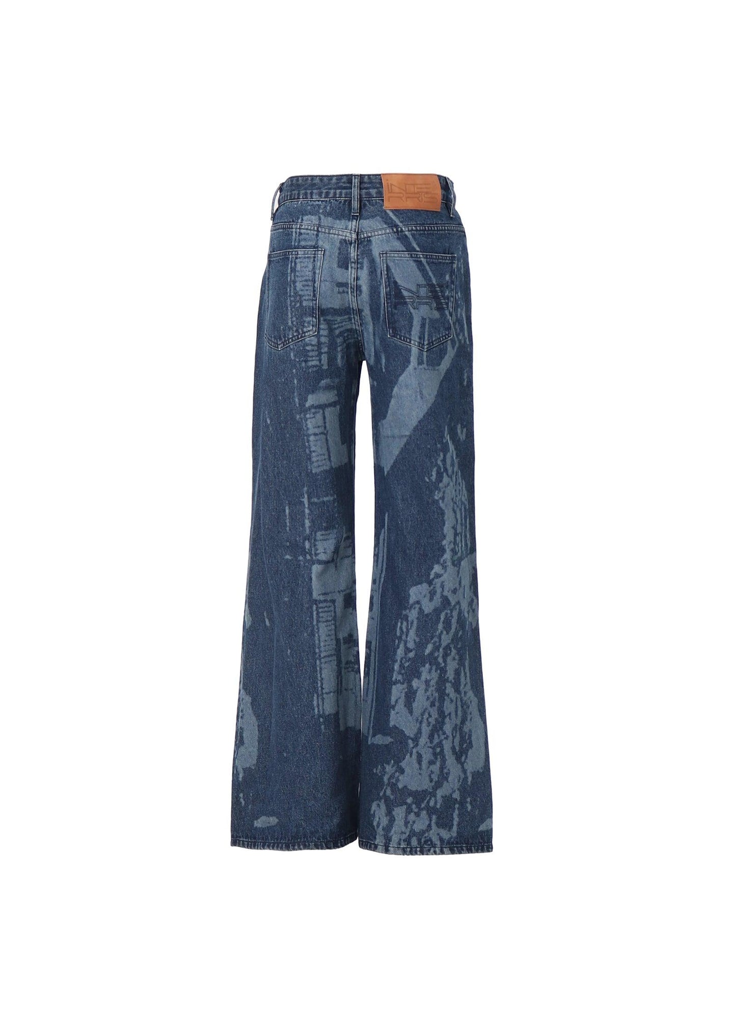 Architectural Print Flared Denim Jeans