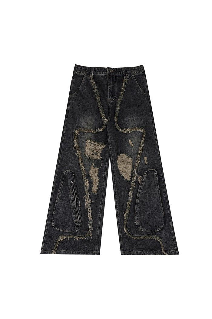 Retro Ripped Deconstructed Jeans