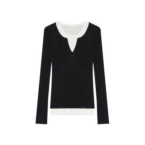 Chic Fold-Over Collar Color-Block Faux Layered Top