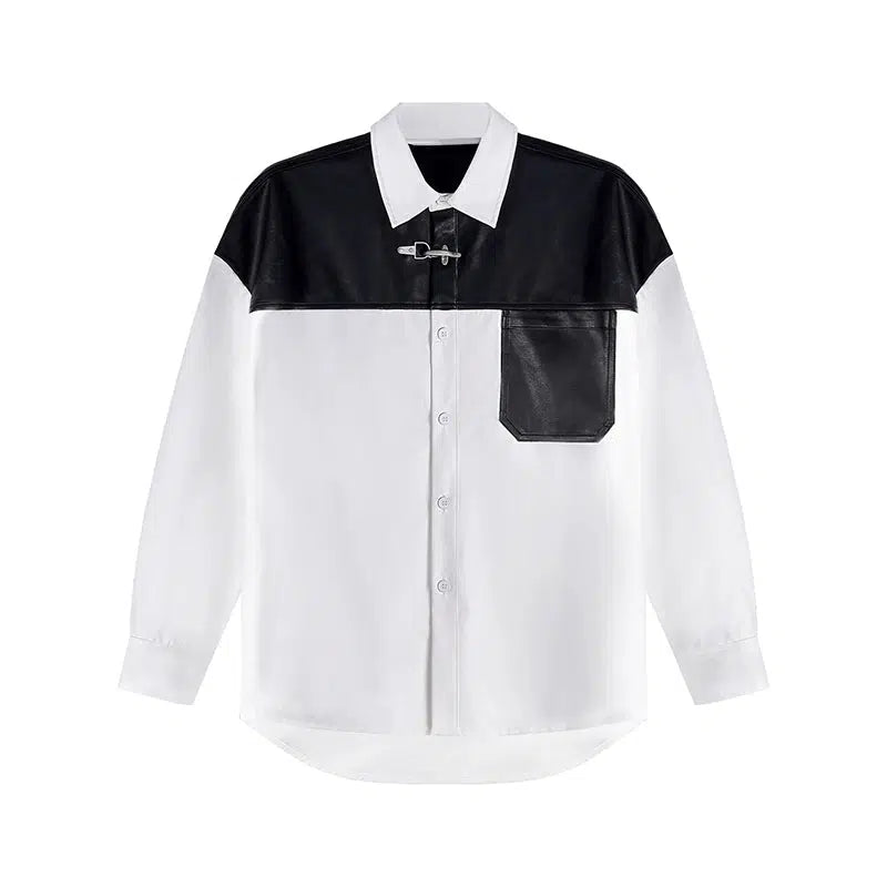 Contrast Faux Leather Shirt