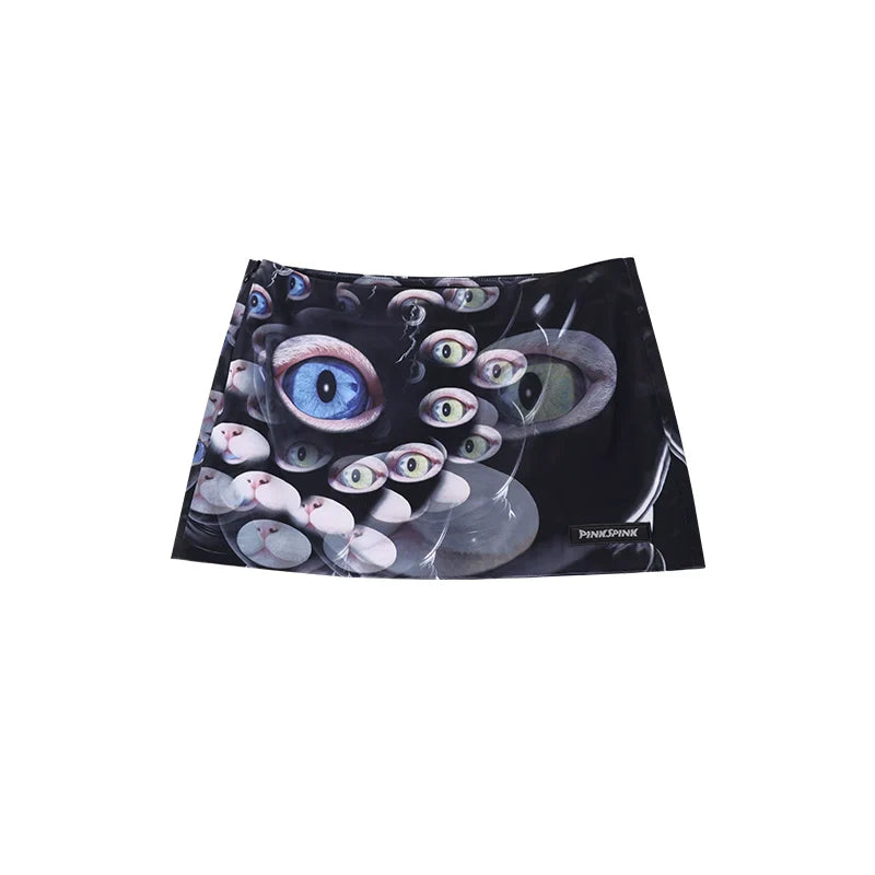 PINKSPINK Surreal Eyes Mini Skirt - Black Multi