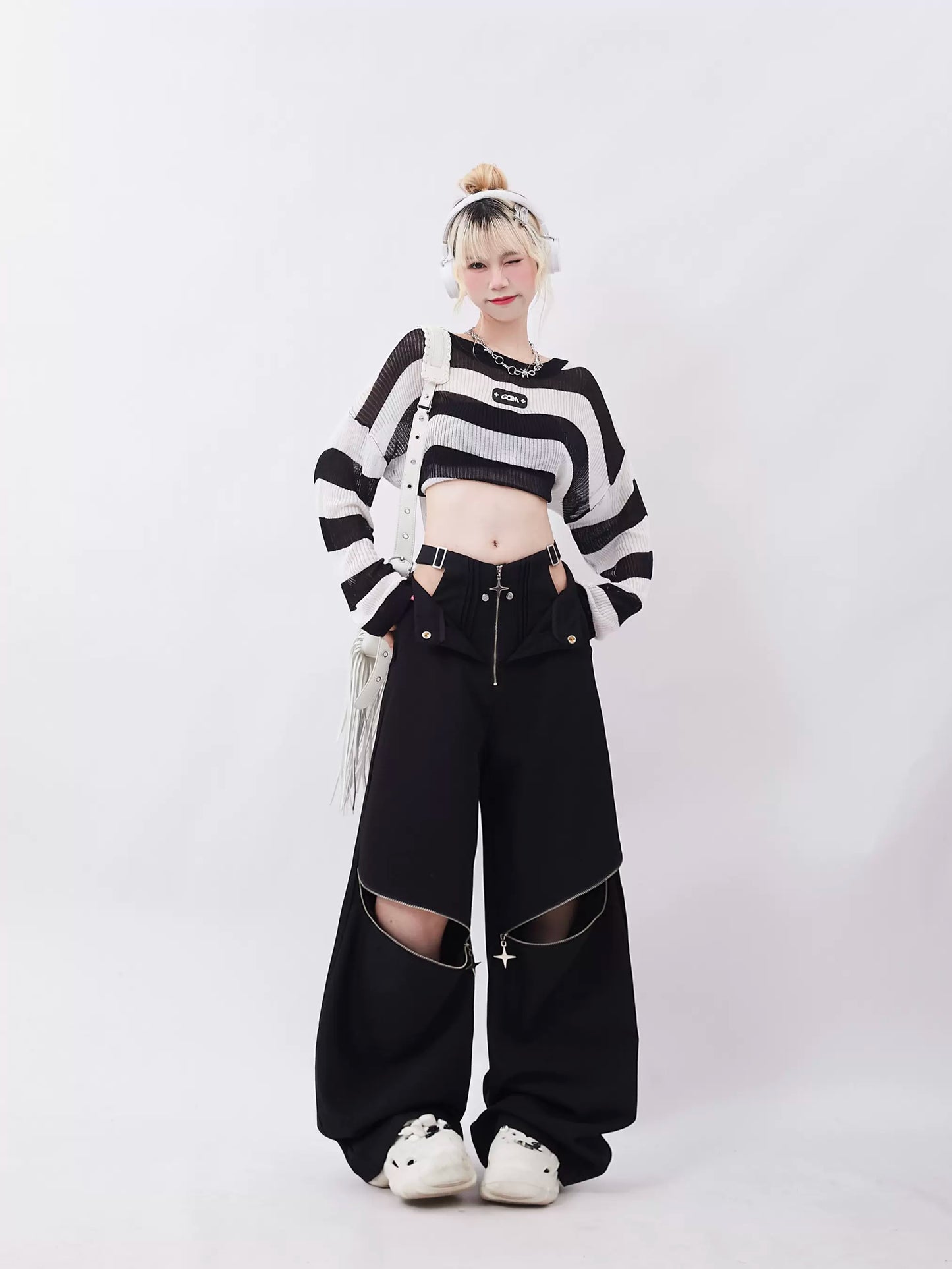 Zipper Two-Wear Wide Leg Casual Pants
