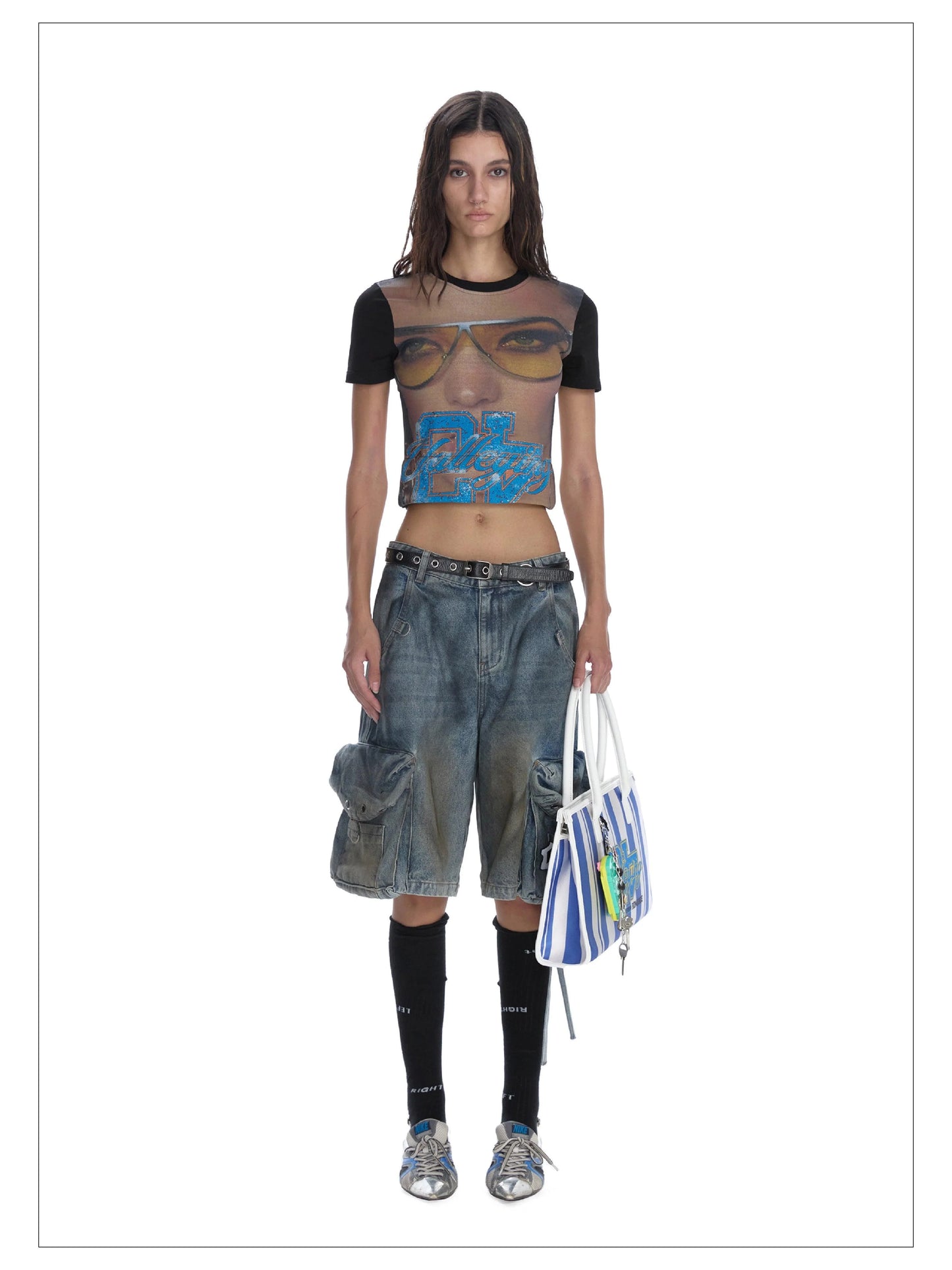 24Ans Retro Sunglasses Graphic Crop Top - Women'S Short Sleeve Mesh Panel T-Shirt