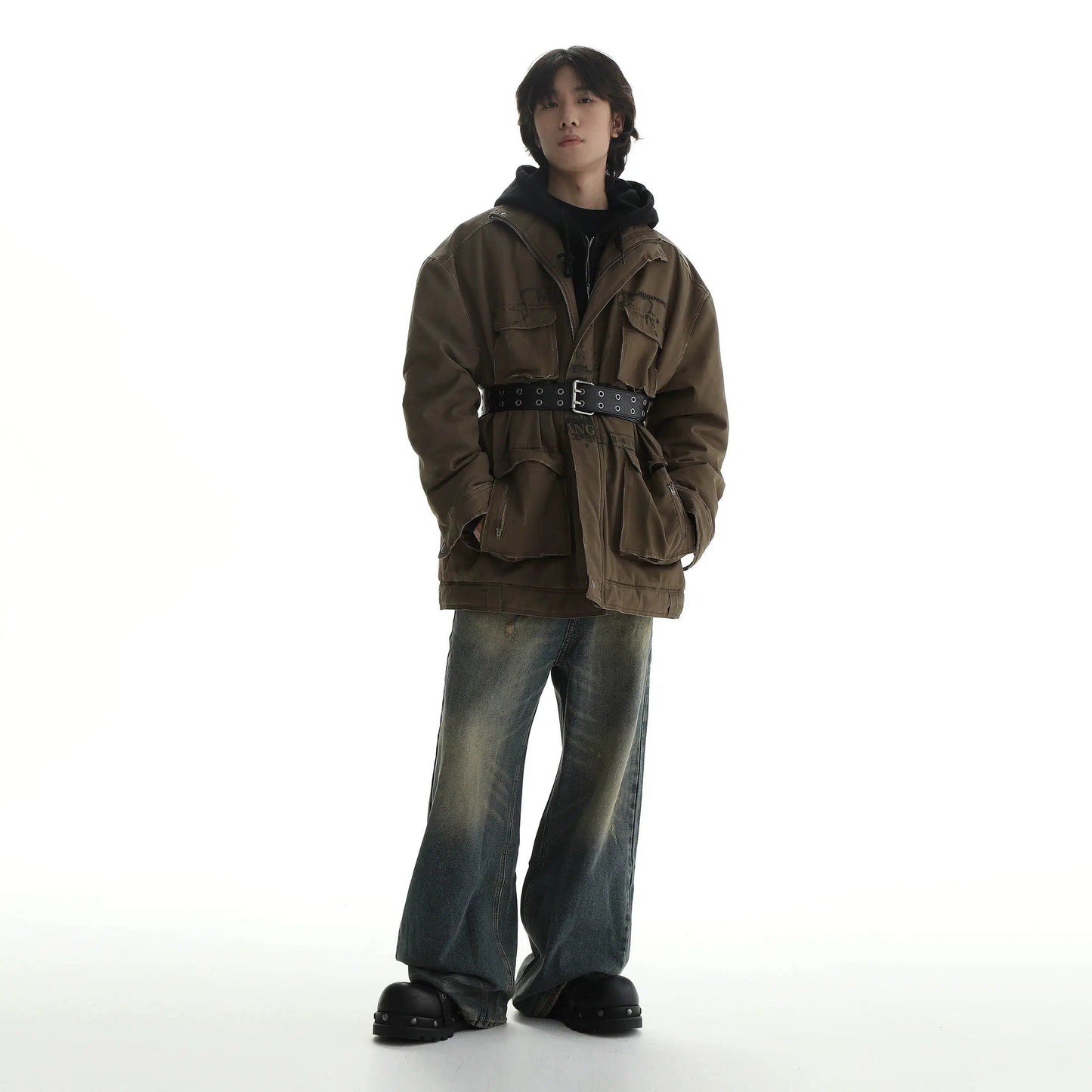 Multi-Pocket Denim Jacket With Distressing