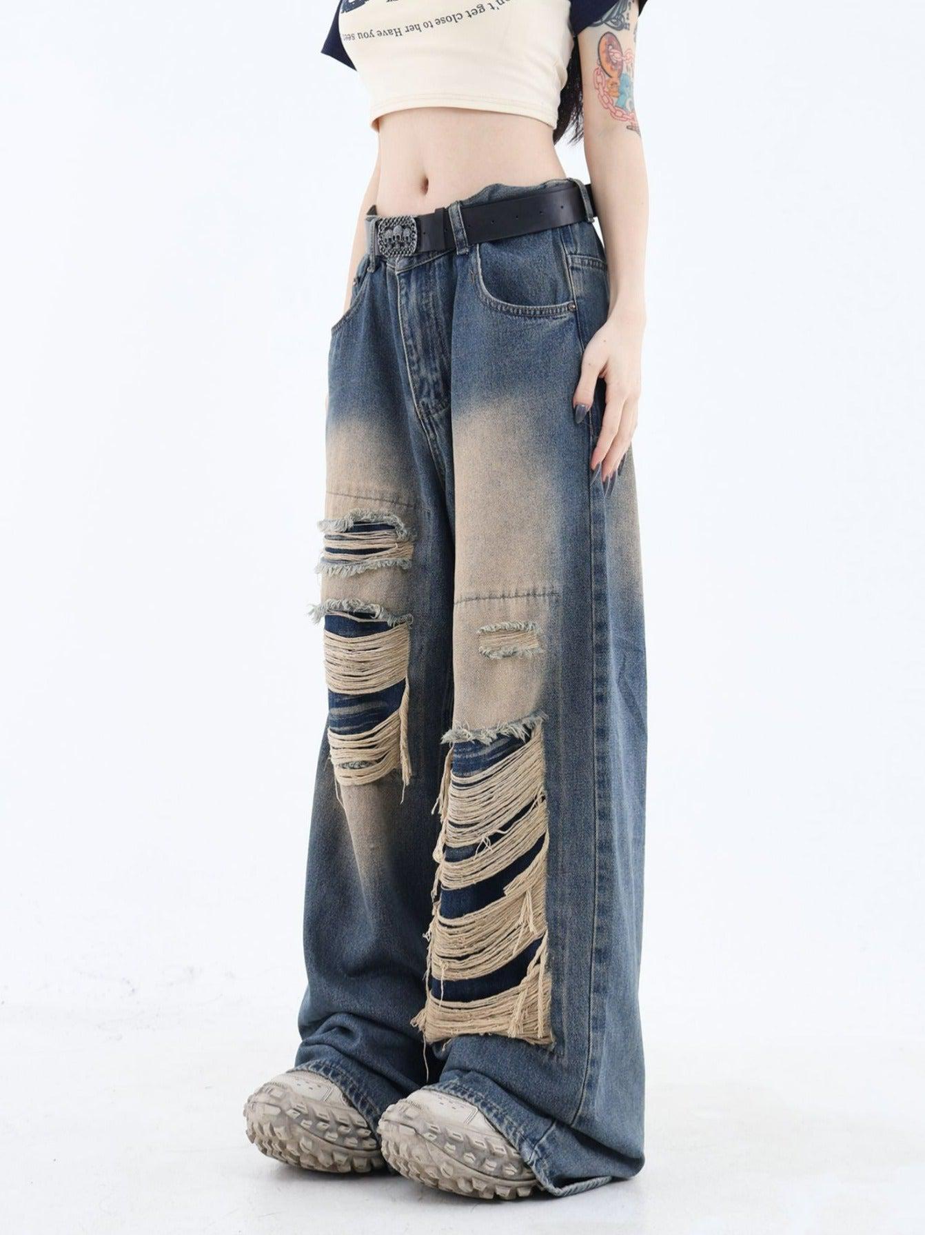 Distressed Patched Denim Jeans