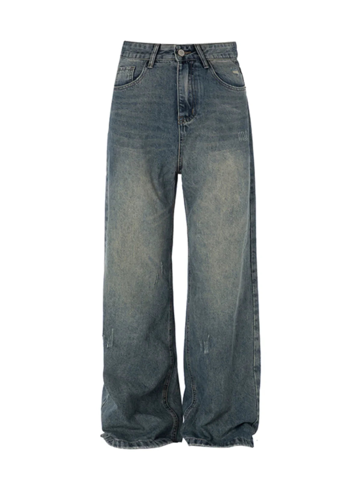 Distressed Straight-Cut Jeans