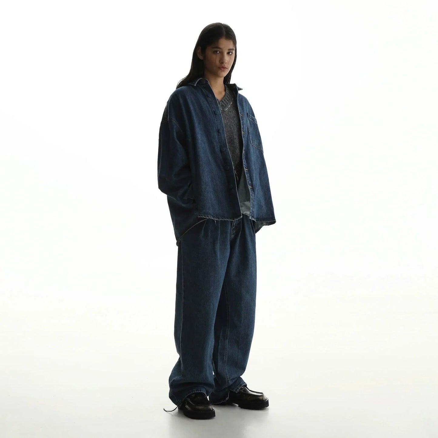 Classic Denim Long Sleeve Shirt With Buttons