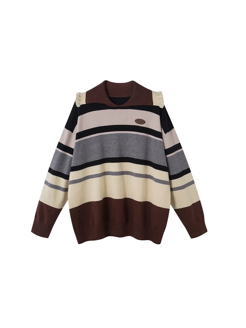 Contrast Border Frill Collar Loose Sweater