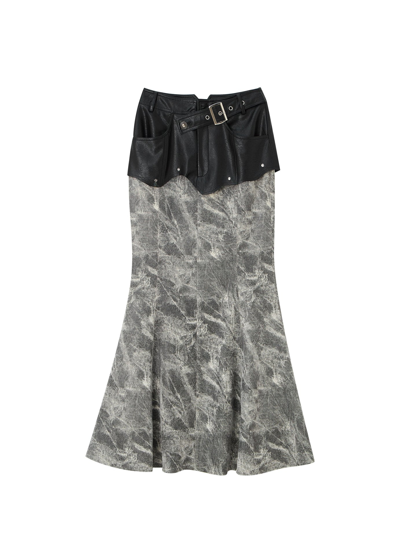 Pointed Leather Mermaid Long Skirt