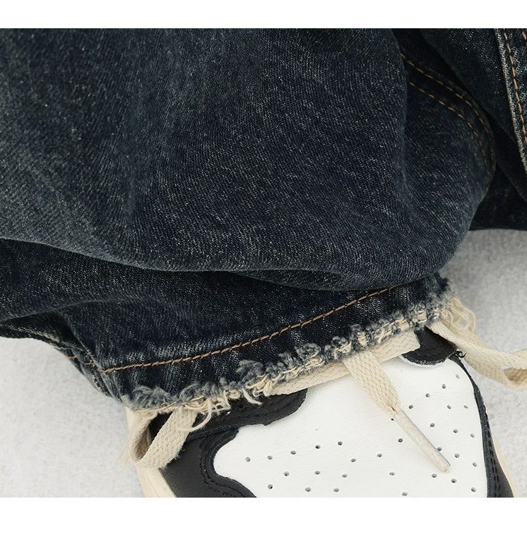 Vintage High Street Deep Blue Wide-Leg Denim Pants