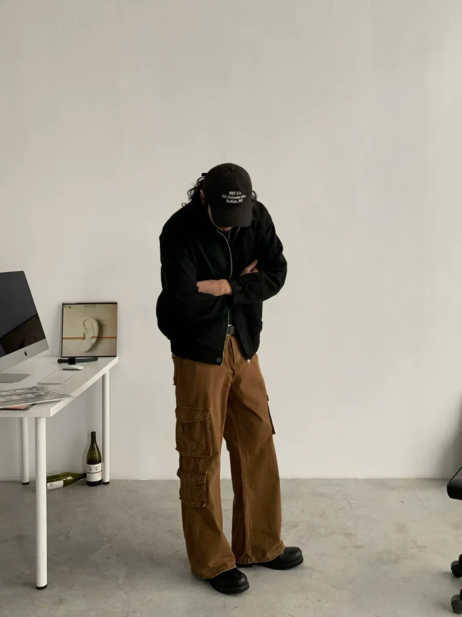 Washed Straight Leg Utility Cargo Pants