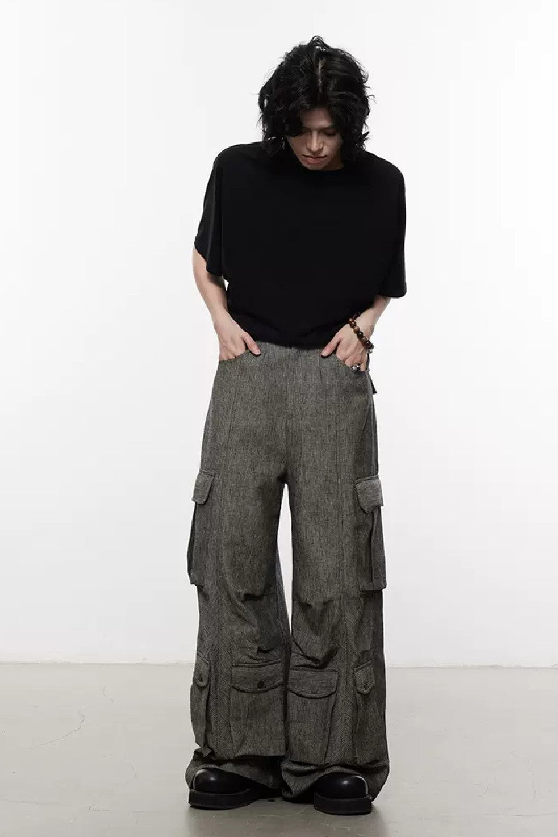 Bold Striped Oversized Multi Pocket Trousers