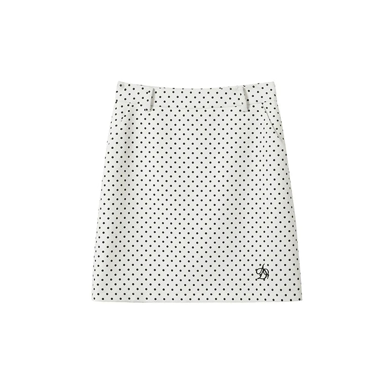 Classic Polka Dot Mini Skirt: Versatile A-Line with Embroidered Logo