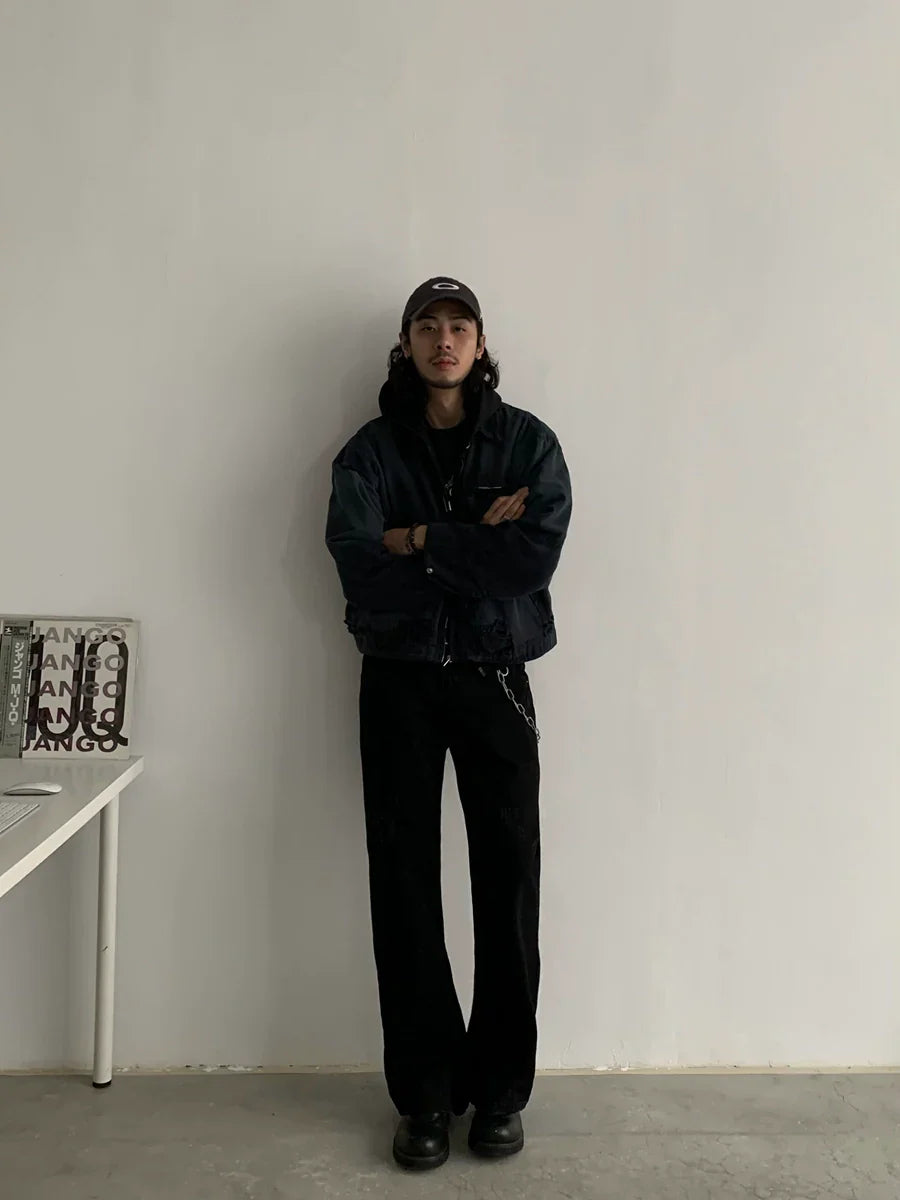 Distressed Straight Leg Washed Jeans