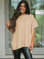 Oversized Round Neck Acrylic and Cotton T-shirt with Dropped Shoulders and Short Sleeves