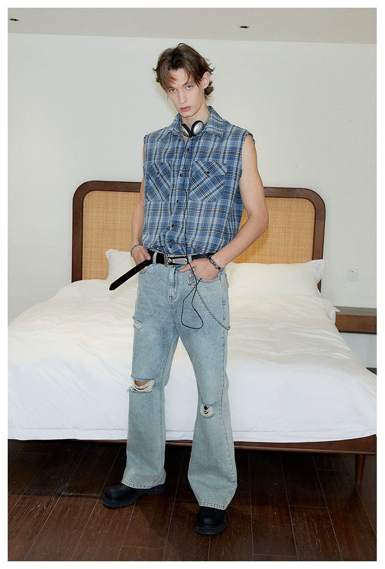 Plaid Vest With Faded Spots