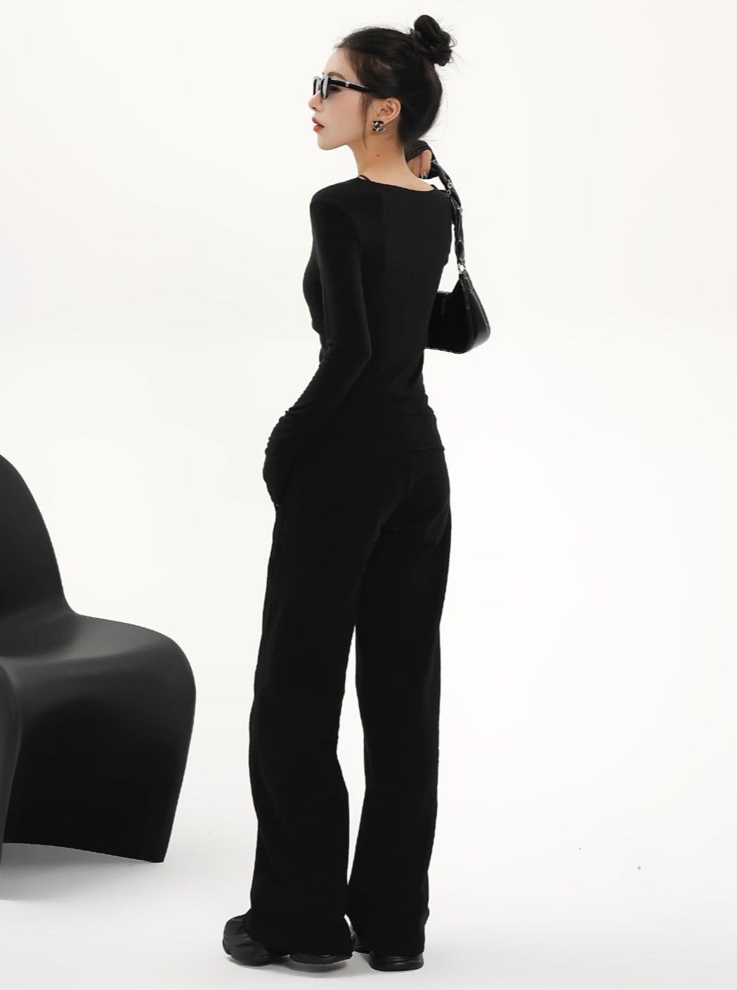 Edgy Black Knit Crop Top - Long Sleeve Strappy V-Neck Cardigan