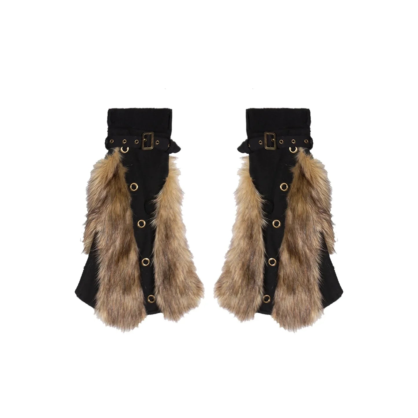 ARIADNAw Fur-Trimmed Boho Mini Skirt with Knee-High Boots - Black/Tan (Women's)