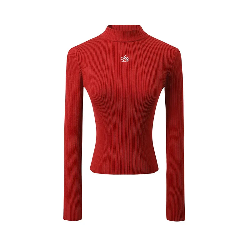 Ribbed Mock Neck Sweater - Fitted Long Sleeve Crop Top