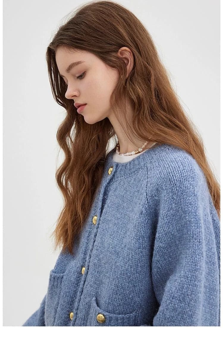 Fall/Winter Lazy Chic Mohair Cardigan In Icelandic Blue