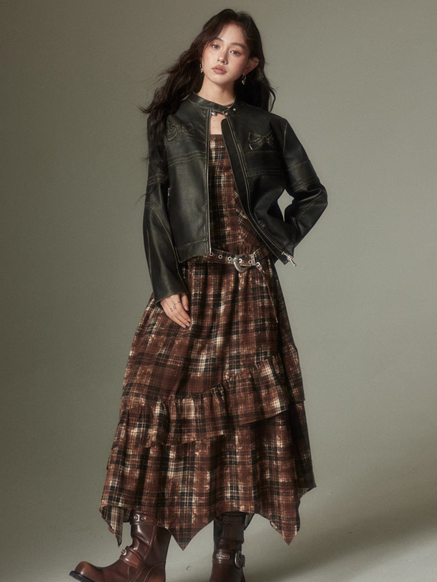 Adjustable Plaid Strap Dress - Retro-Inspired Fashion