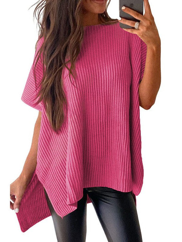 Oversized Round Neck Acrylic and Cotton T-shirt with Dropped Shoulders and Short Sleeves